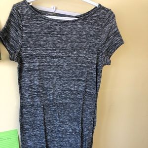 Loft dress, just above knee. Follows contours of body but not tight! Fits like S